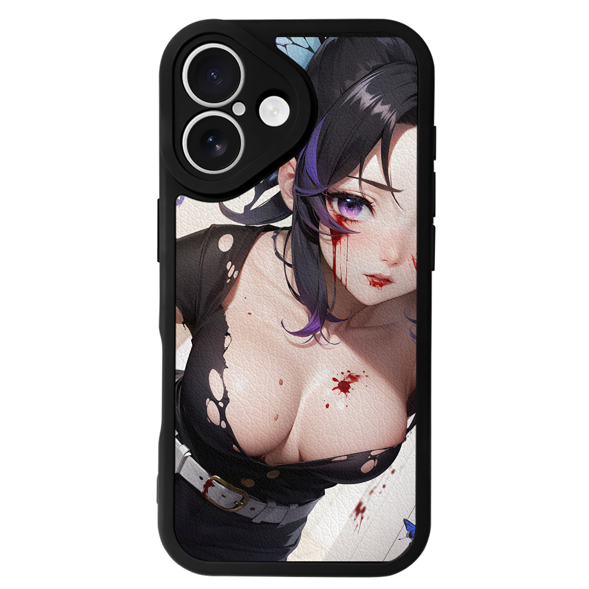 （画像用） 鬼滅の刃（きめつのやいば）蟲柱-胡蝶 しのぶ／こちょう しのぶ Kochou Shinobu 【iPhone 16シリーズ対応】シリコンスマホケース（レザー調） 材質：シリコン